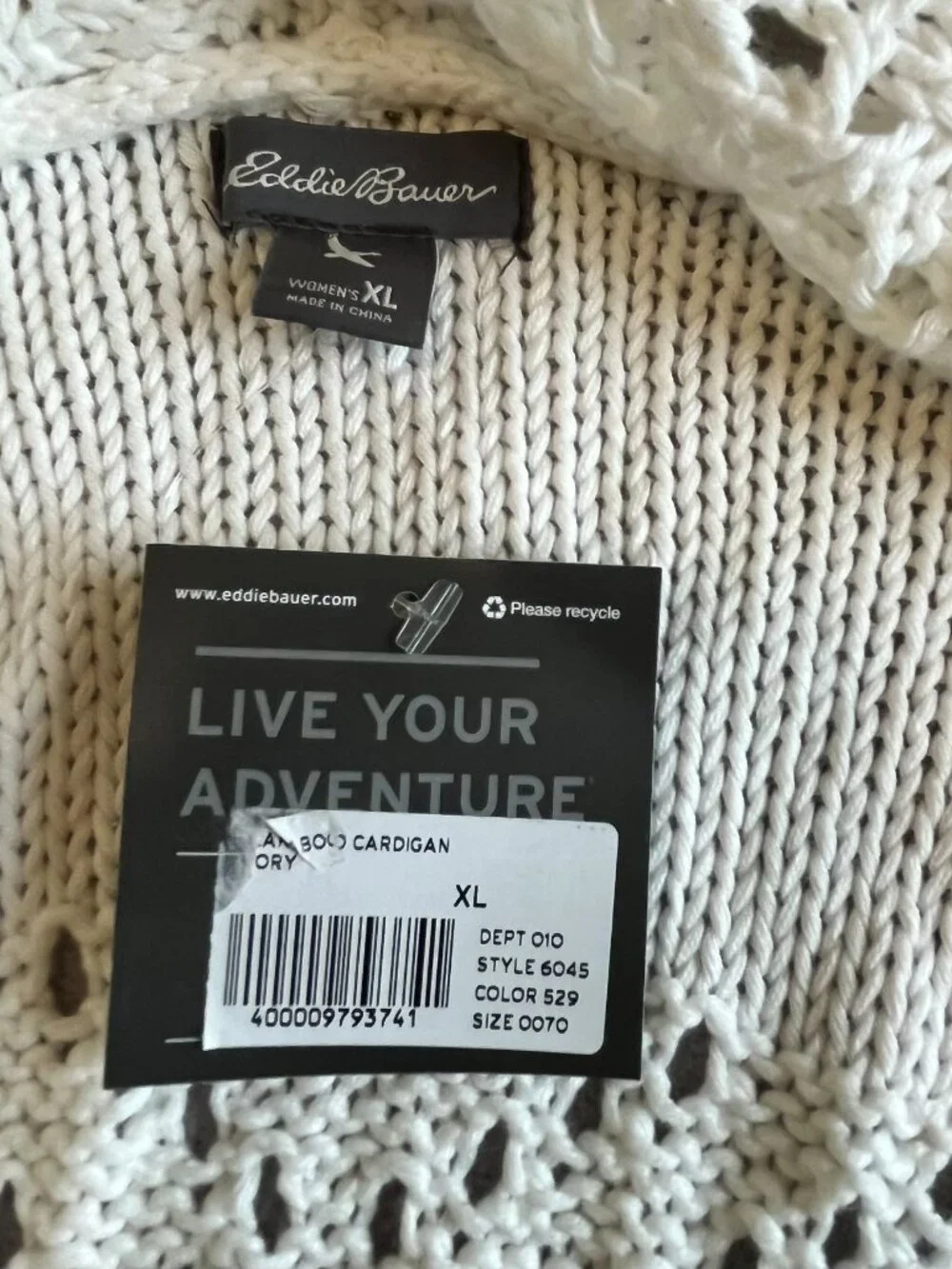 NWT Eddie Bauer Open Front knit White Cardigan Sweater Hi Low hem Size XL